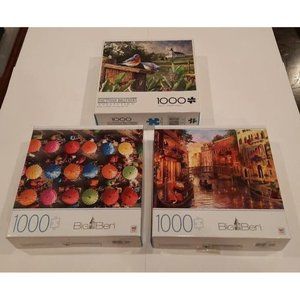 Lot of 3 Jigsaw Puzzles 1000 pieces  2 Milton Bradley/1 Hautman Brothers